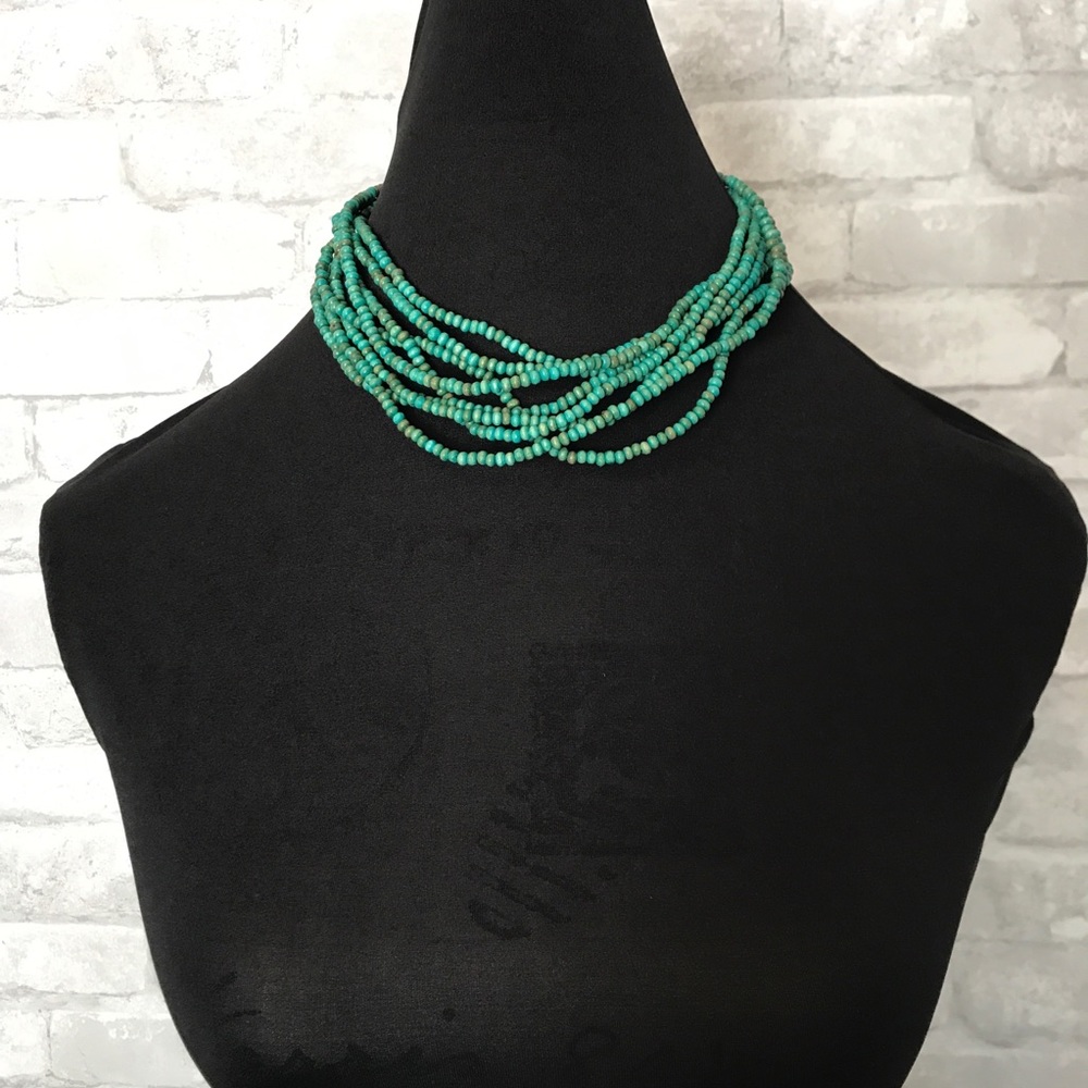 Green beaded multi strand necklace
